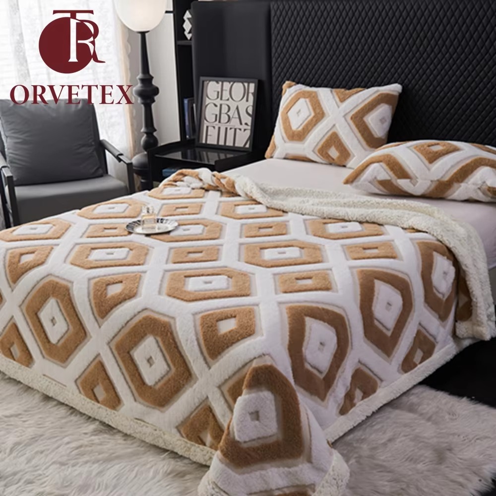 Orvetex Customizable Size Jacquard Patterned Flannel Blanket with European and American Style, Suitable for All Seasons - Image 4