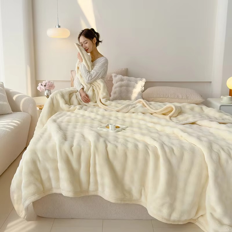 Accept Custom 100% Polyester Soft Bubble Texture Flannel Blanket for Home and Bedroom - Image 2