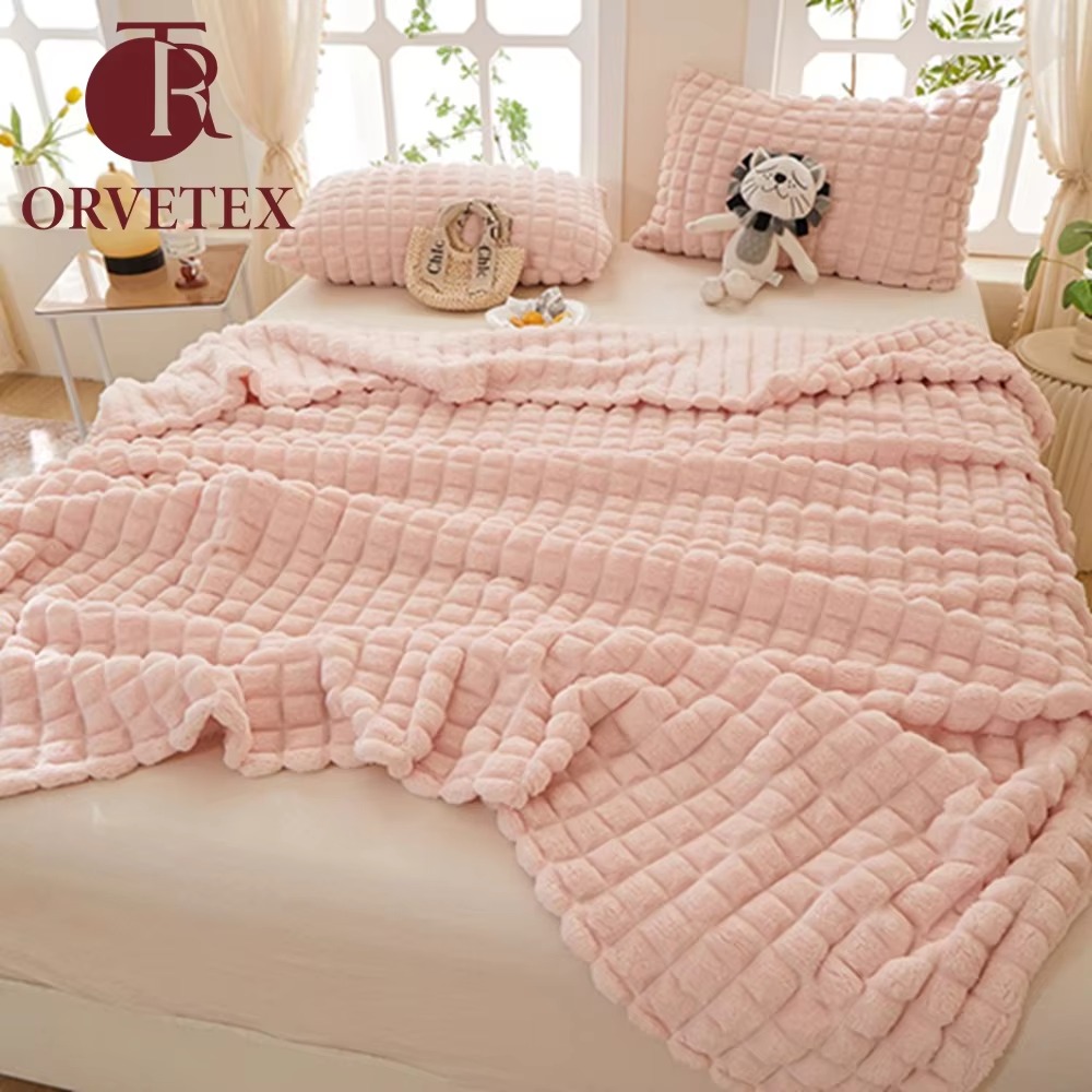 Orvetex Four Season Universal Warm Thick Plush Solid Color European and American Style Flannel Plaid Blanket - Image 4