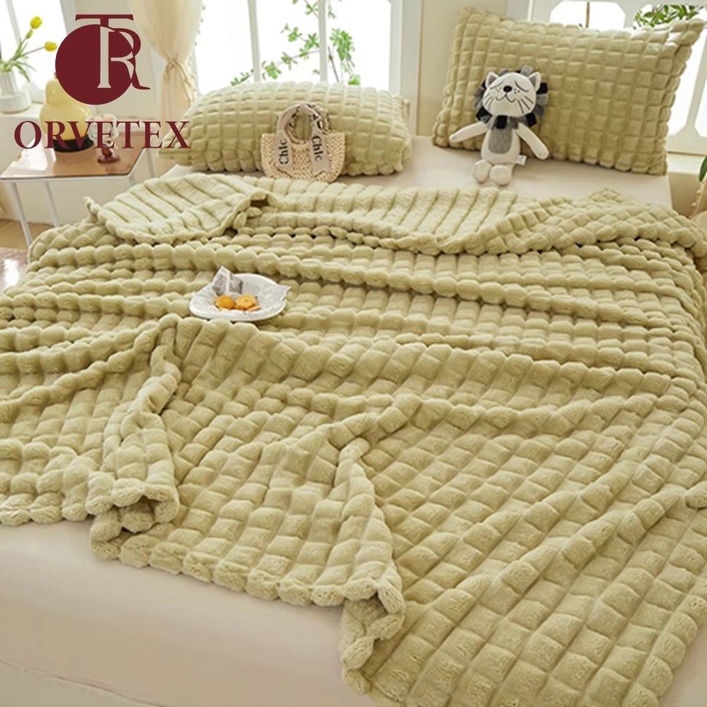 Orvetex Four Season Universal Warm Thick Plush Solid Color European and American Style Flannel Plaid Blanket - Image 7