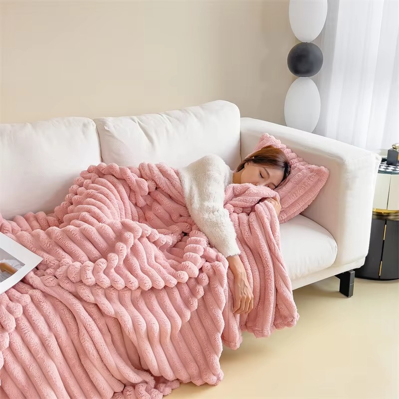 100% Polyester Super Soft Striped Faux Rabbit Fur Throw Blanket for Home Living Room Bedroom Sofa Bed Warm Cover - Image 6