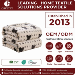 Orvetex Accept Custom Soft Warm Anti-static Flannel Blanket with BSCI ,Oekotex ,GRS ,ZDHC, Higg Index