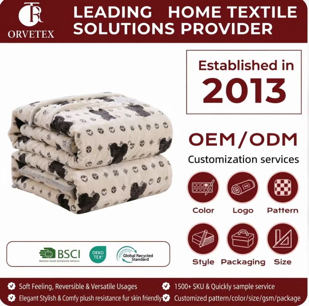 Orvetex Accept Custom Soft Warm Anti-static Flannel Blanket with BSCI ,Oekotex ,GRS ,ZDHC, Higg Index