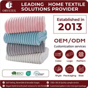 Orvetex Wholesale Bulk Custom Logo Soft Warm Plush Striped Flannel Blanket for Bed Sofa Living Room