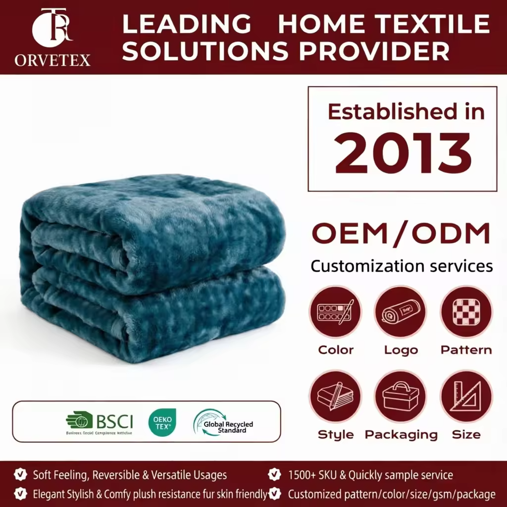 Orvetex Wholesale Factory Custom Logo Soft Eco-Friendly Warm Plush Flannel Blanket for Bed