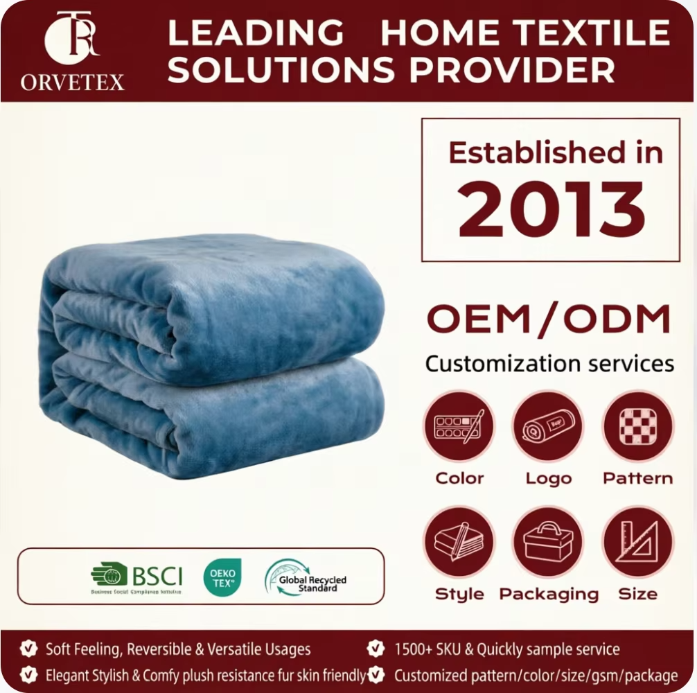 Orvetex 100% Polyester Soft Warm Solid Color Bound Edge Flannel Throw Blanket for Home Living Room