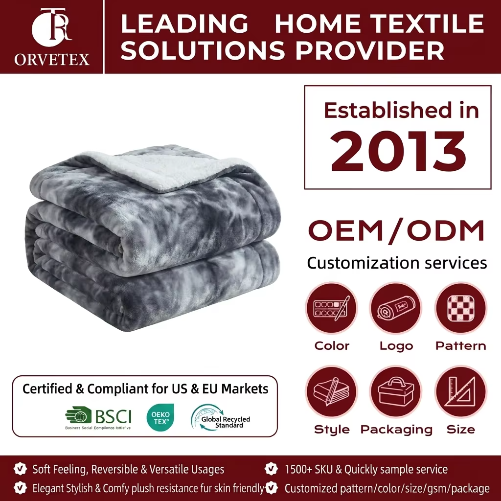 Orvetex Custom Design Stitched Seam Rectangular Tie-Dye Style Flannel Blanket for Office
