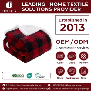 Orvetex Custom 100% Polyester Plaid Print Blanket Shaoxing Factory Blanket for Home Gift