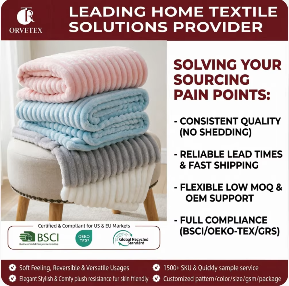 Orvetex Wholesale Bulk Custom Logo Soft Warm Plush Striped Flannel Blanket for Bed Sofa Living Room - Image 3