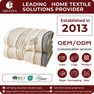 Orvetex Wholesale Factory Custom Logo Soft Warm Plush Striped Flannel Blanket for Bed