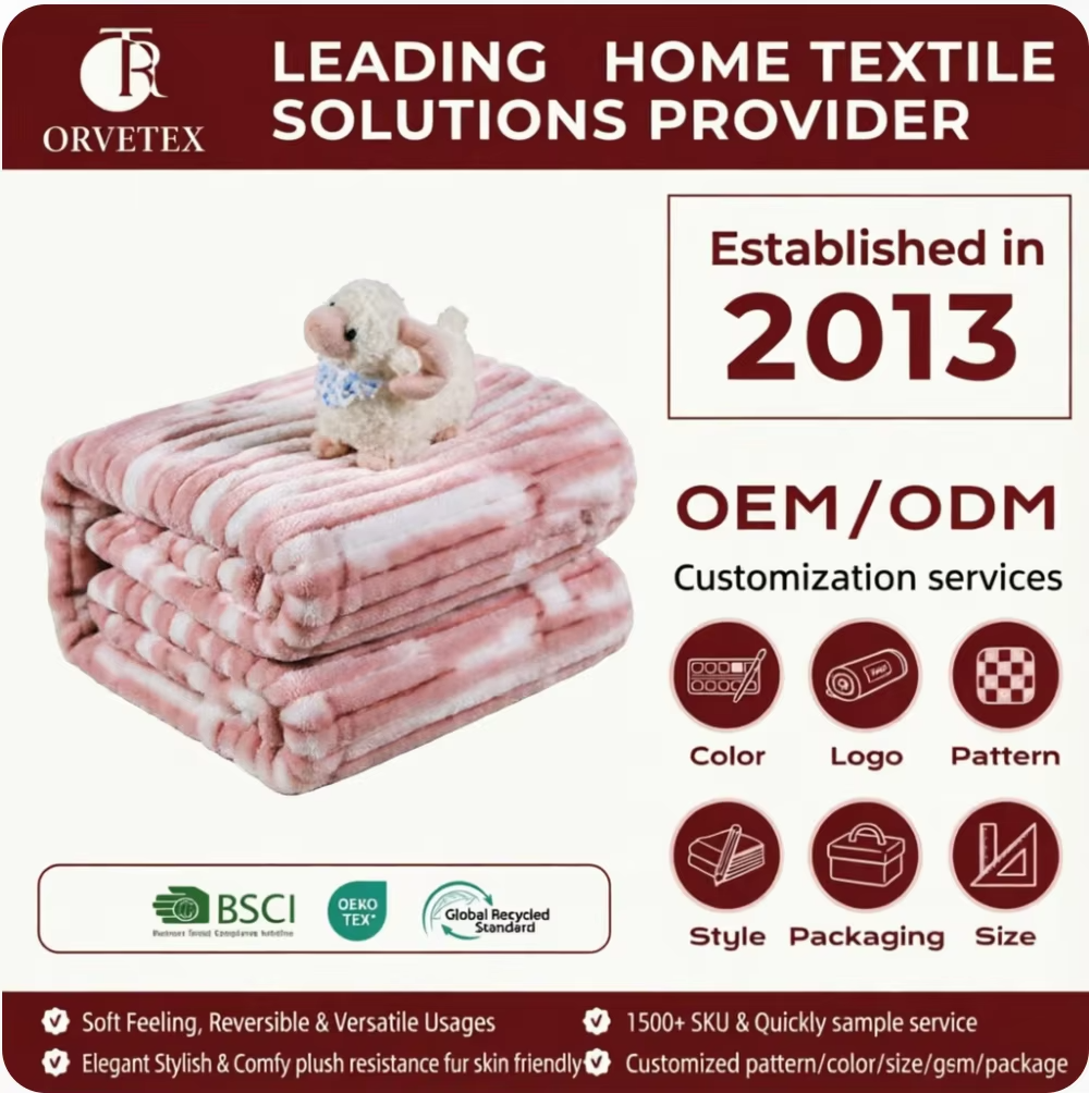 Orvetex 100% Polyester Eco-Friendly Striped Print Large Faux Rabbit Fur Blanket for Office