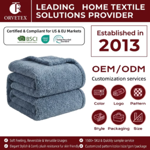 Orvetex Custom 100% Polyester Anti-Pilling Warm Flannel and Lamb Fleece Double-layer Blanket for Home